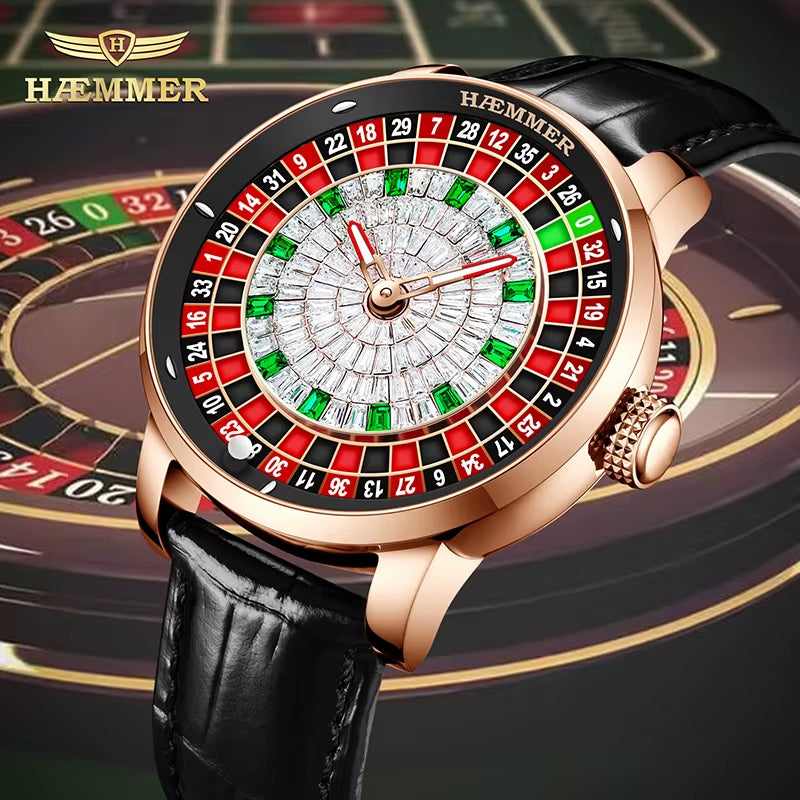 High End Design New Mechanical Watch NH35 Rotating Dial Las Vegas Roulette Desktop Theme Men'S Diamond Luminous Watch