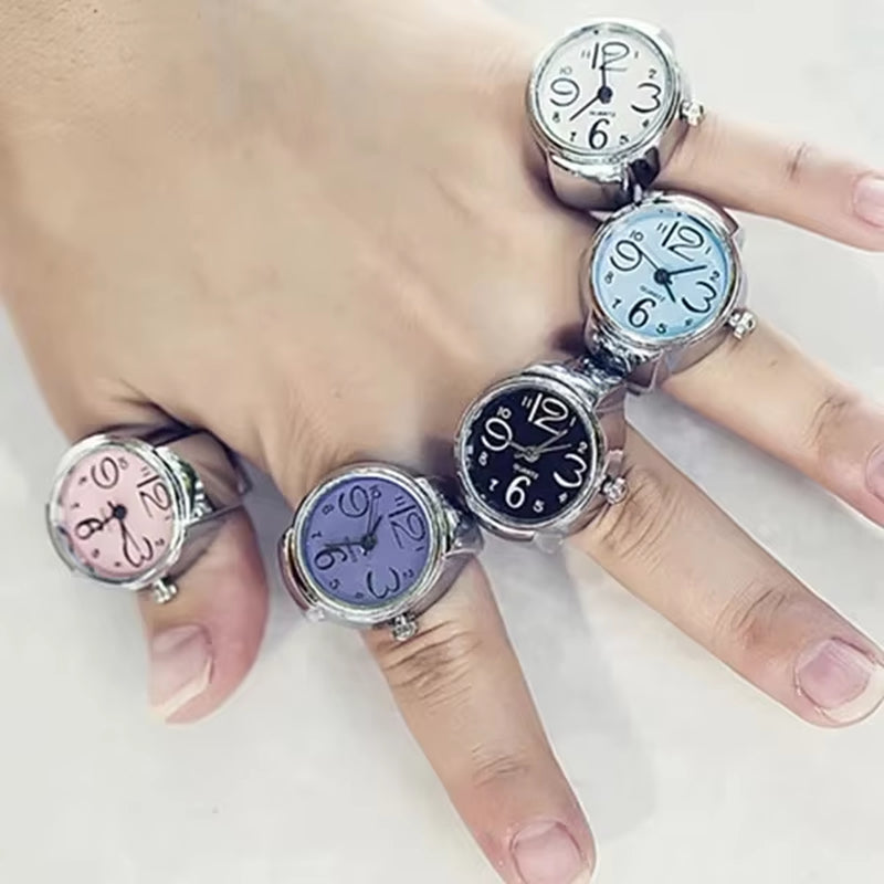 1Pcs Vintage Punk Quartz Watch Rings for Couple Women Man Hip Hop Cool Elastic Stretchy Watch Finger Rings Fashion Jewelry